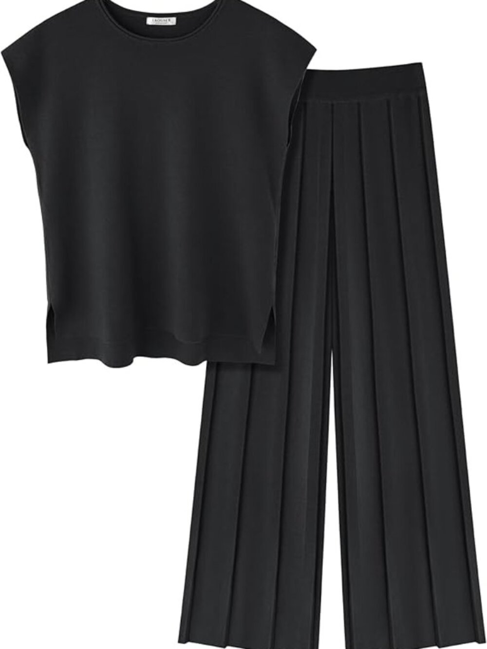Lounge Sets for Women Two Piece Outfits Knit Cap Sleeve Tops Wide Leg Pleated Pa